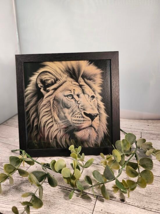 Lion Engraved Picture - Wildlife Wall Art