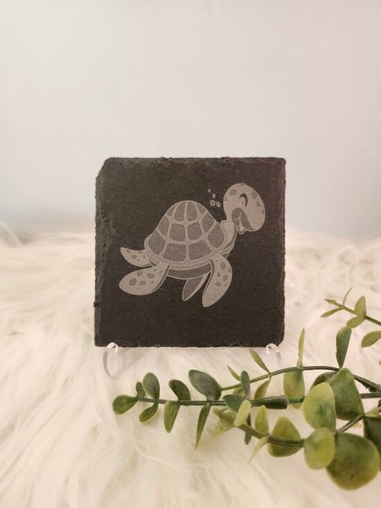 Happy Turtle Slate Coaster - Coastal & Beach House Drink Coaster