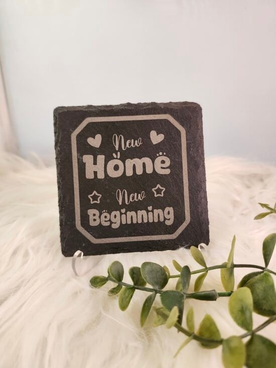 “New Home New Beginning” Slate Coaster - Housewarming Gift & Home Décor