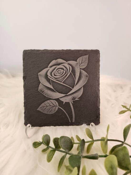 Rose Slate Coaster – Elegant Floral Drink Coaster & Gift