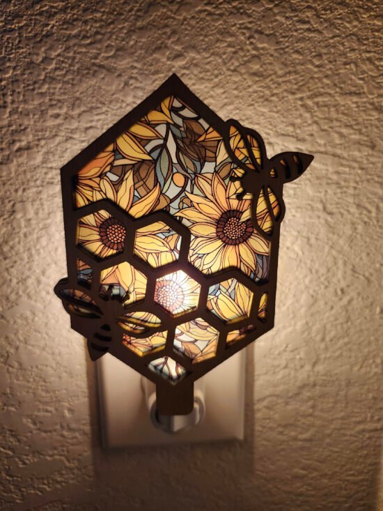 Bee Honeycomb Nightlight – Handcrafted Laser Cut Wooden Night Light - Image 2