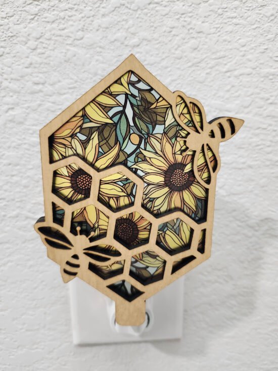 Bee Honeycomb Nightlight – Handcrafted Laser Cut Wooden Night Light