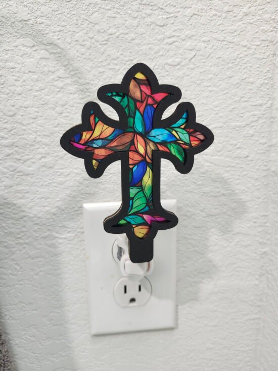 Handmade Laser-Cut Cross Nightlight – 5" Christian Home Décor Plug-In Light