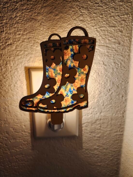 Rainboots Nightlight – Handcrafted Laser Cut Wooden Night Light - Image 2