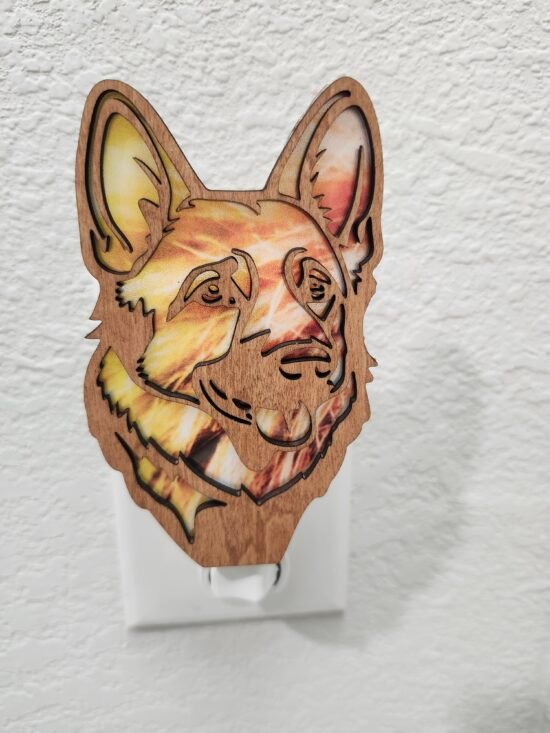German Shepherd Nightlight – Handmade Laser-Cut Wood